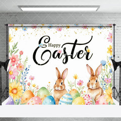 Aperturee - Aperturee Colorful Floral Eggs Cute Bunny Easter Backdrop