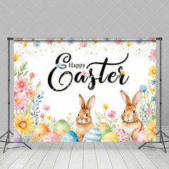 Aperturee - Aperturee Colorful Floral Eggs Cute Bunny Easter Backdrop