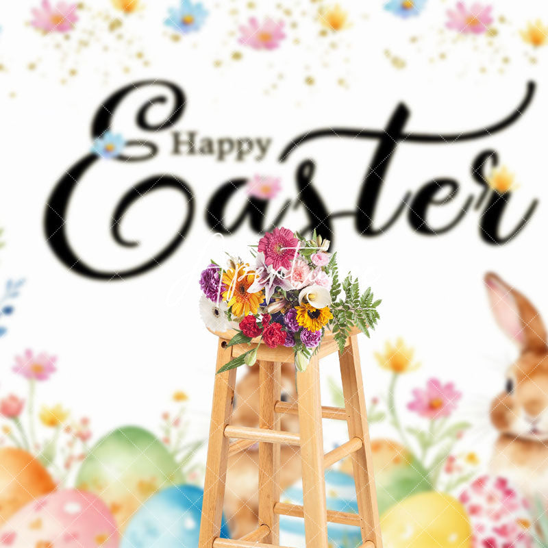 Aperturee - Aperturee Colorful Floral Eggs Cute Bunny Easter Backdrop