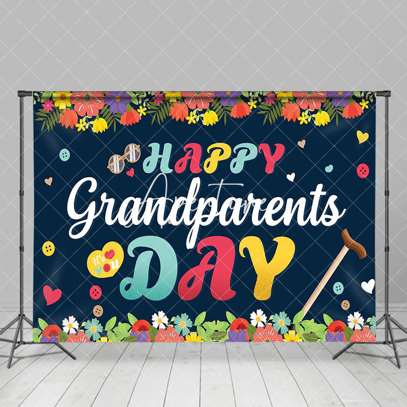 Aperturee - Aperturee Colorful Floral Heart Happy Grandparents Day Backdrop