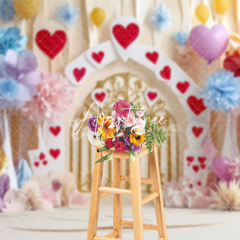 Aperturee - Aperturee Colorful Floral Hearts Poker Valentines Day Backdrop