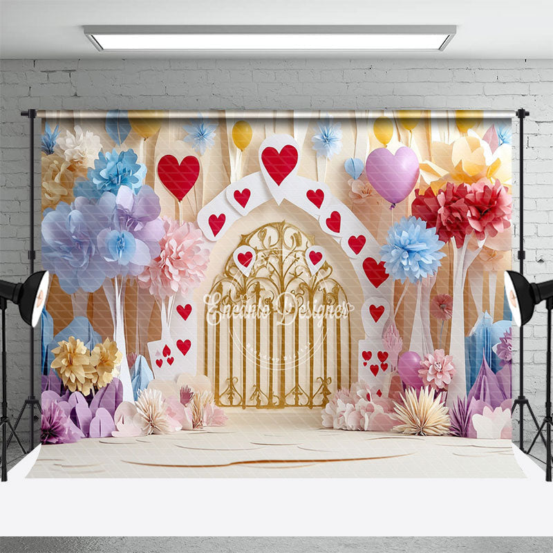 Aperturee - Aperturee Colorful Floral Hearts Poker Valentines Day Backdrop