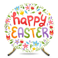 Aperturee - Aperturee Colorful Floral Leaves Round Happy Easter Backdrop