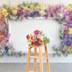 Aperturee - Aperturee Colorful Floral Leaves White Wall Wedding Backdrop