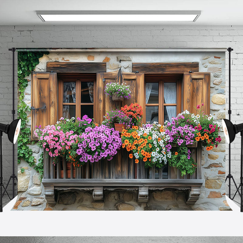 Aperturee - Aperturee Colorful Floral Outdoor Window View Spring Backdrop