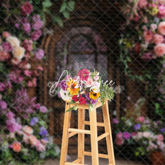 Aperturee - Aperturee Colorful Floral Plant Brown Door Spring Backdrop