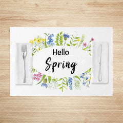 Aperturee - Aperturee Colorful Floral Plant Hello Spring Set Of 4 Placemats