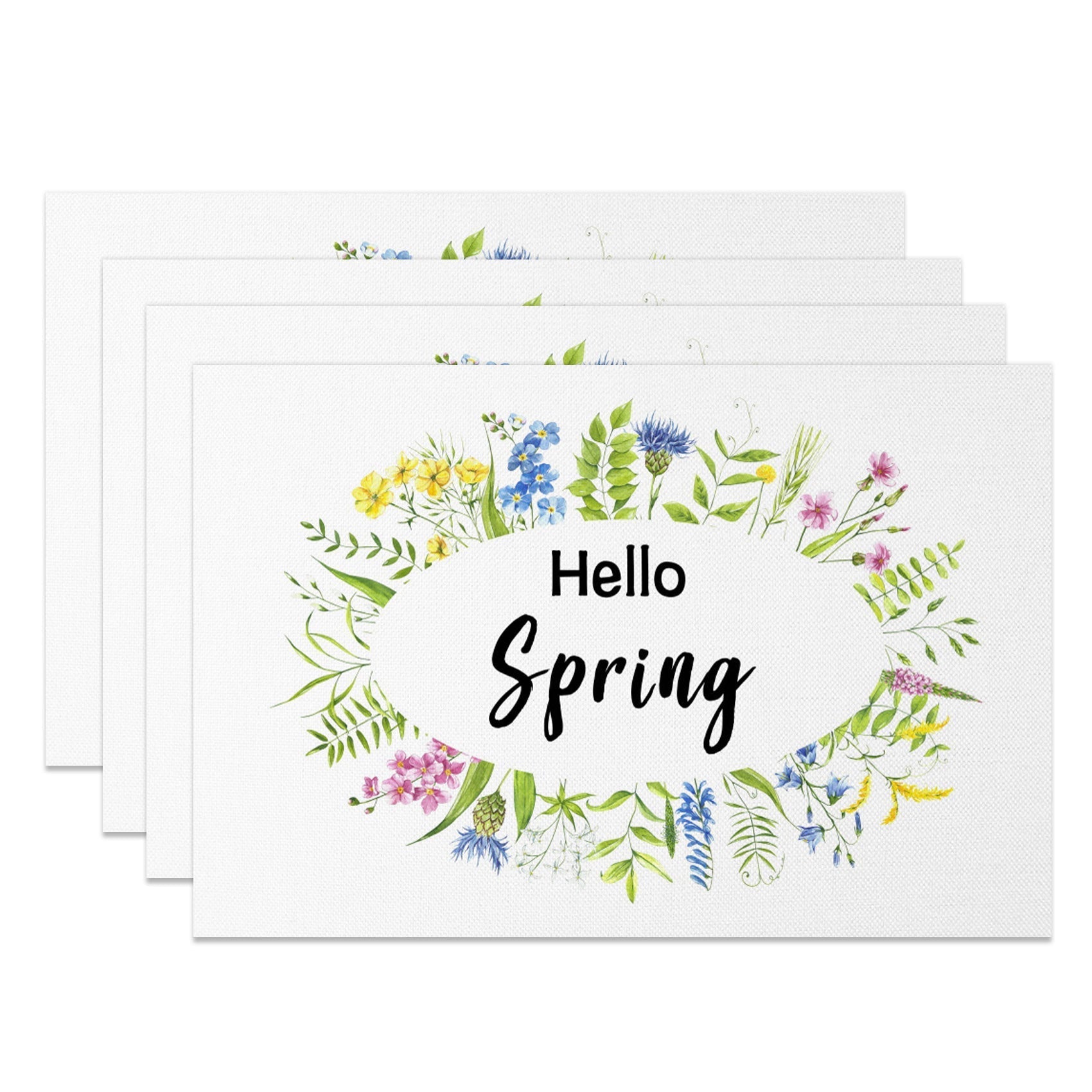 Aperturee - Aperturee Colorful Floral Plant Hello Spring Set Of 4 Placemats