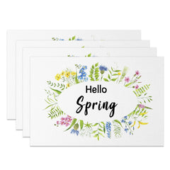 Aperturee - Aperturee Colorful Floral Plant Hello Spring Set Of 4 Placemats