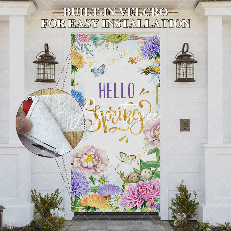 Aperturee - Aperturee Colorful Floral Snails Butterfly Spring Door Cover