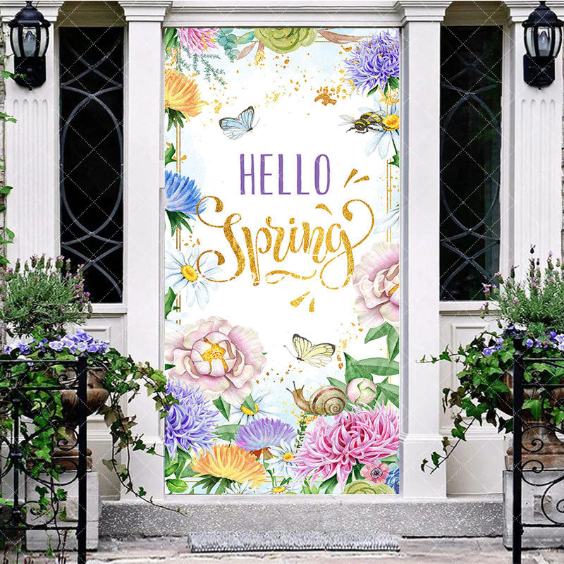 Aperturee - Aperturee Colorful Floral Snails Butterfly Spring Door Cover