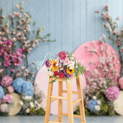 Aperturee - Aperturee Colorful Floral Stripe Wall Wedding Photo Backdrop