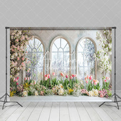 Aperturee - Aperturee Colorful Floral Tree Window Scenery Spring Backdrop