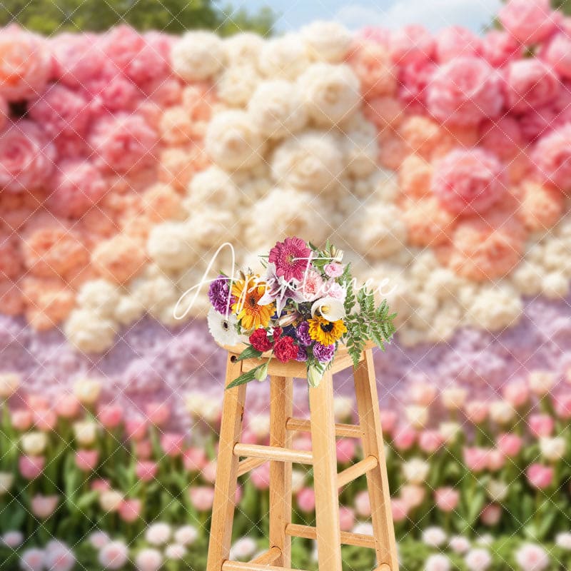 Aperturee - Aperturee Colorful Floral Wall Romantic Wedding Photo Backdrop