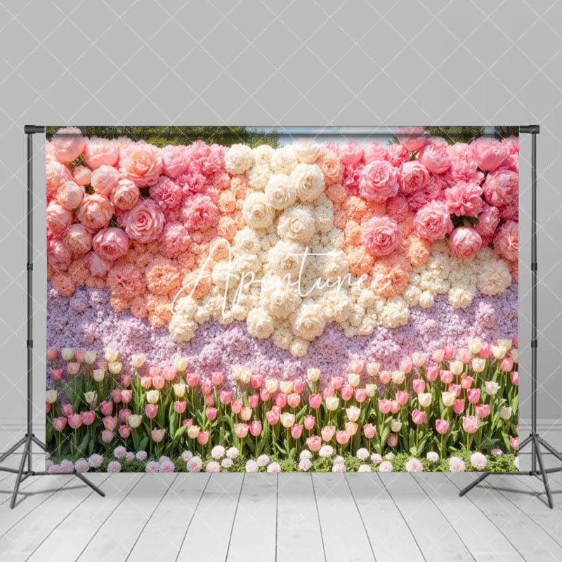 Aperturee - Aperturee Colorful Floral Wall Romantic Wedding Photo Backdrop