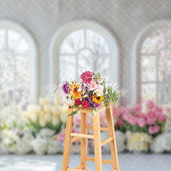 Aperturee - Aperturee Colorful Floral White Window Spring Scenery Backdrop