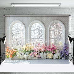 Aperturee - Aperturee Colorful Floral White Window Spring Scenery Backdrop