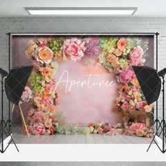 Aperturee - Aperturee Colorful Floral Wreath Pink Abstract Photo Backdrop