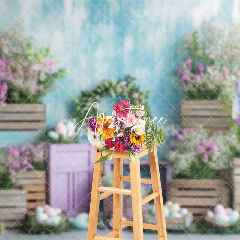 Aperturee - Aperturee Colorful Flowers Eggs Spring Scene Easter Backdrop