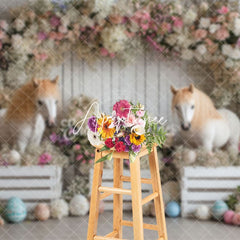 Aperturee - Aperturee Colorful Flowers Horse Models Eggs Festive Backdrop