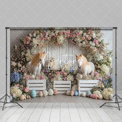 Aperturee - Aperturee Colorful Flowers Horse Models Eggs Festive Backdrop