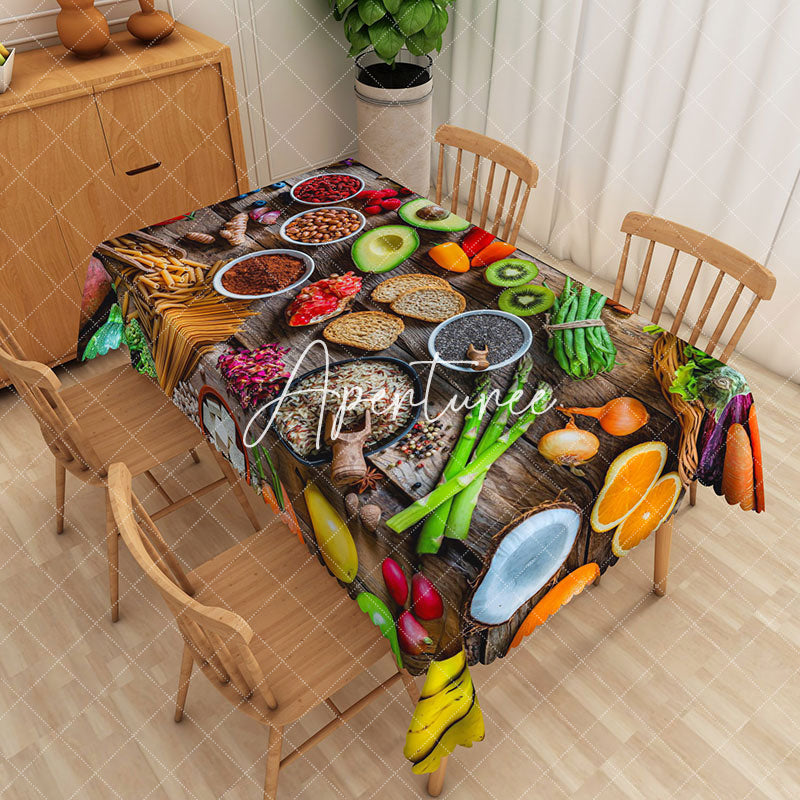 Aperturee - Aperturee Colorful Fresh Ingredients And Fruits Tablecloth