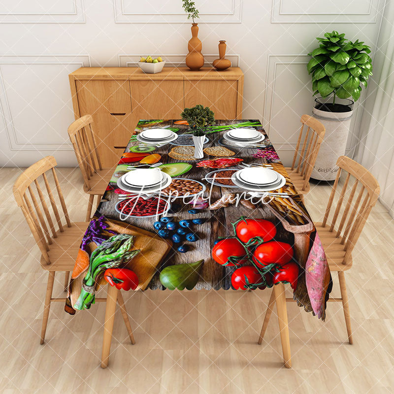 Aperturee - Aperturee Colorful Fresh Ingredients And Fruits Tablecloth