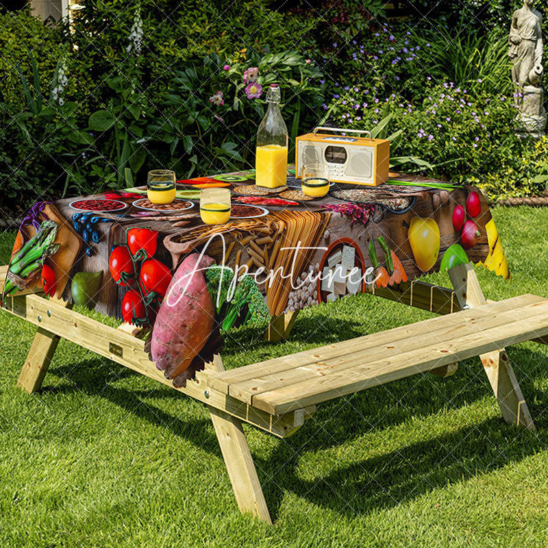 Aperturee - Aperturee Colorful Fresh Ingredients And Fruits Tablecloth