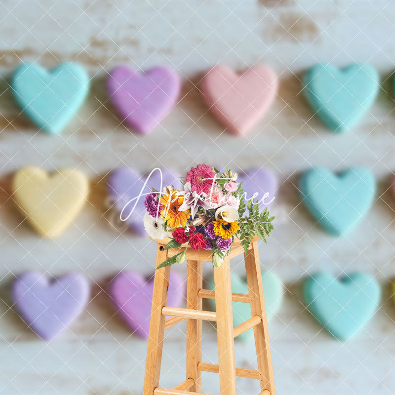 Aperturee - Aperturee Colorful Frosted Love Heart Wood Grain Wall Backdrop