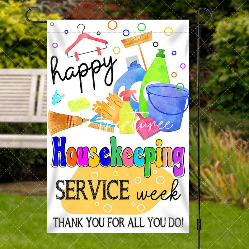 Aperturee - Aperturee Colorful Happy Housekeeping Service Week Garden Flag