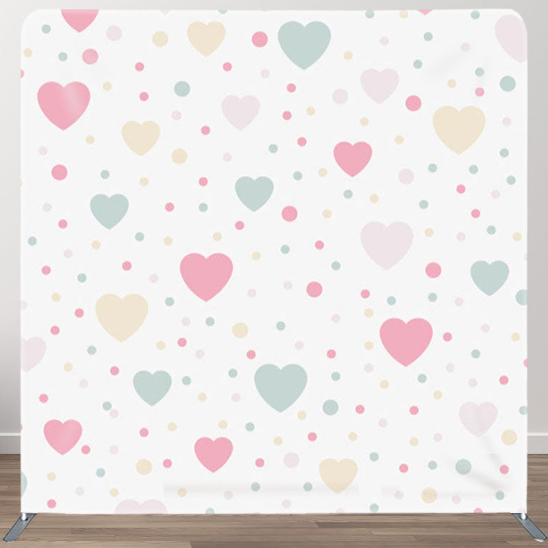 Aperturee - Aperturee Colorful Hearts And Dots Fabric Baby Shower Backdrop