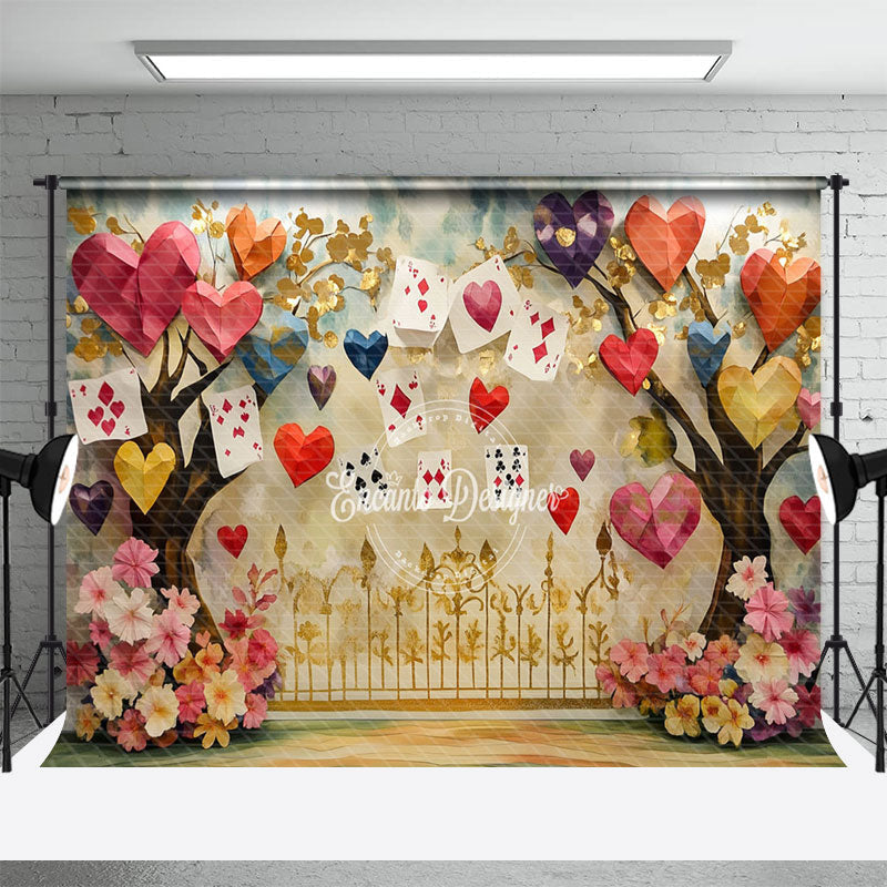 Aperturee - Aperturee Colorful Hearts Poker Trees Valentines Day Backdrop