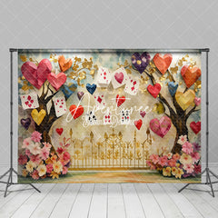 Aperturee - Aperturee Colorful Hearts Poker Trees Valentines Day Backdrop