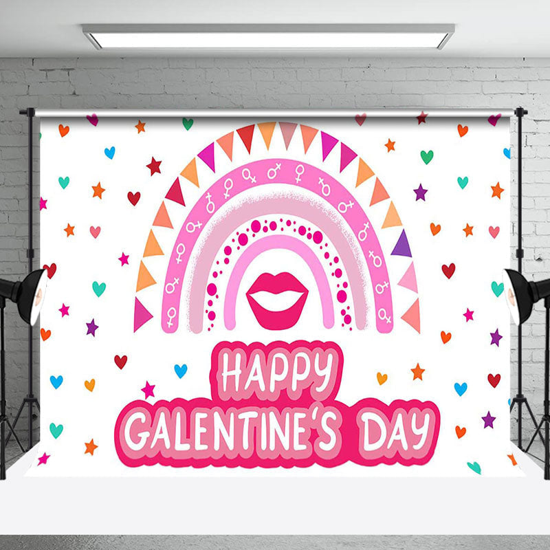 Aperturee - Aperturee Colorful Hearts Rainbow Happy Galentines Day Backdrop