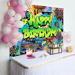 Aperturee - Aperturee Colorful Hiphop Graffiti Happy Birthday Backdrop