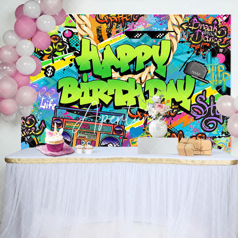 Aperturee - Aperturee Colorful Hiphop Graffiti Happy Birthday Backdrop