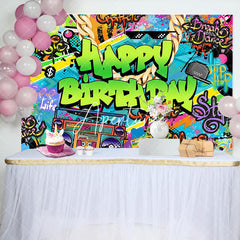 Aperturee - Aperturee Colorful Hiphop Graffiti Happy Birthday Backdrop