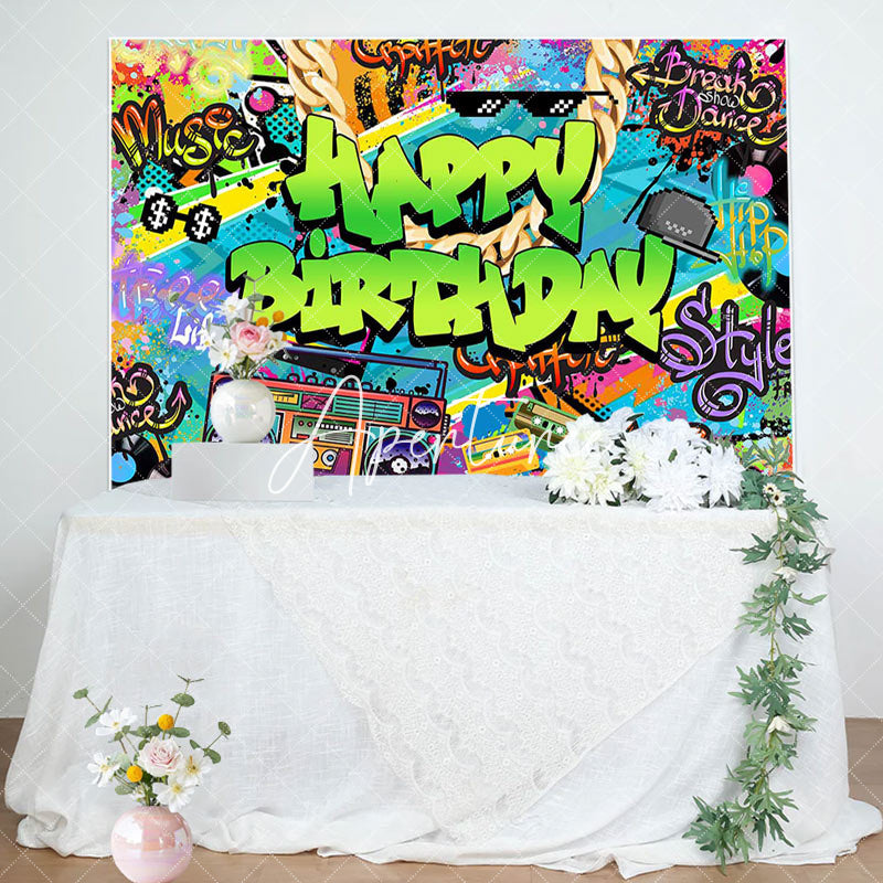 Aperturee - Aperturee Colorful Hiphop Graffiti Happy Birthday Backdrop