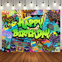 Aperturee - Aperturee Colorful Hiphop Graffiti Happy Birthday Backdrop