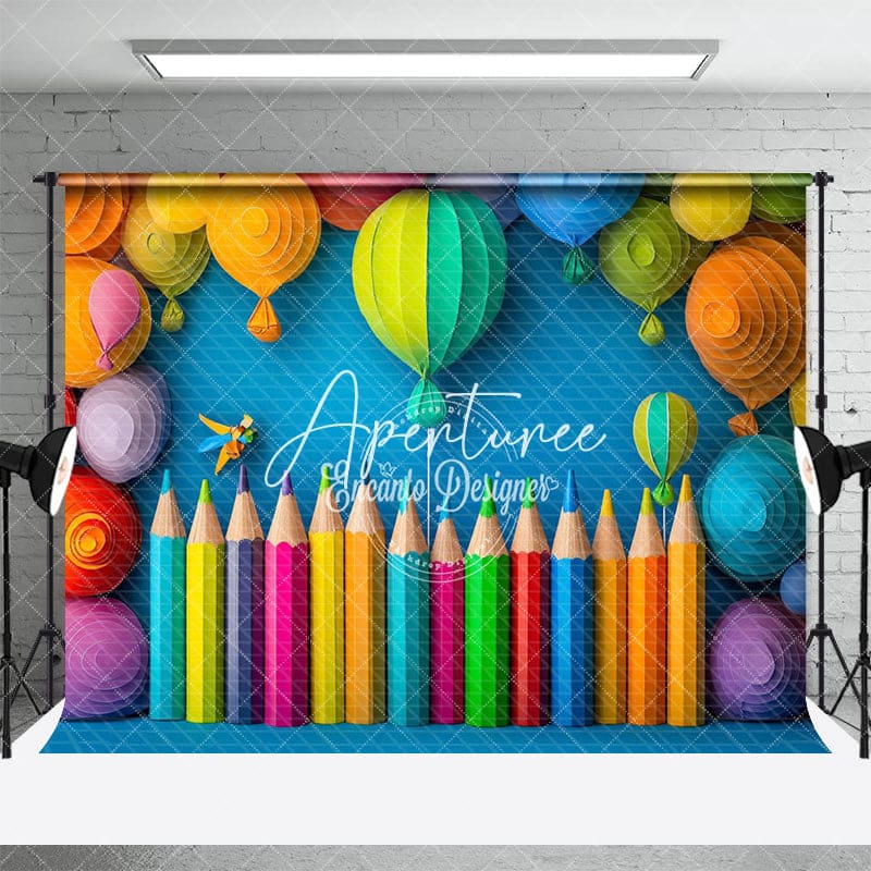 Aperturee - Aperturee Colorful Hot Air Balloons Back To School Backdrop