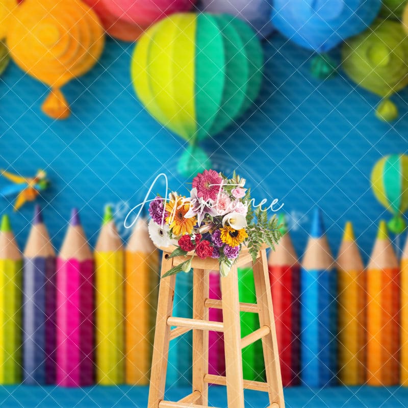 Aperturee - Aperturee Colorful Hot Air Balloons Back To School Backdrop