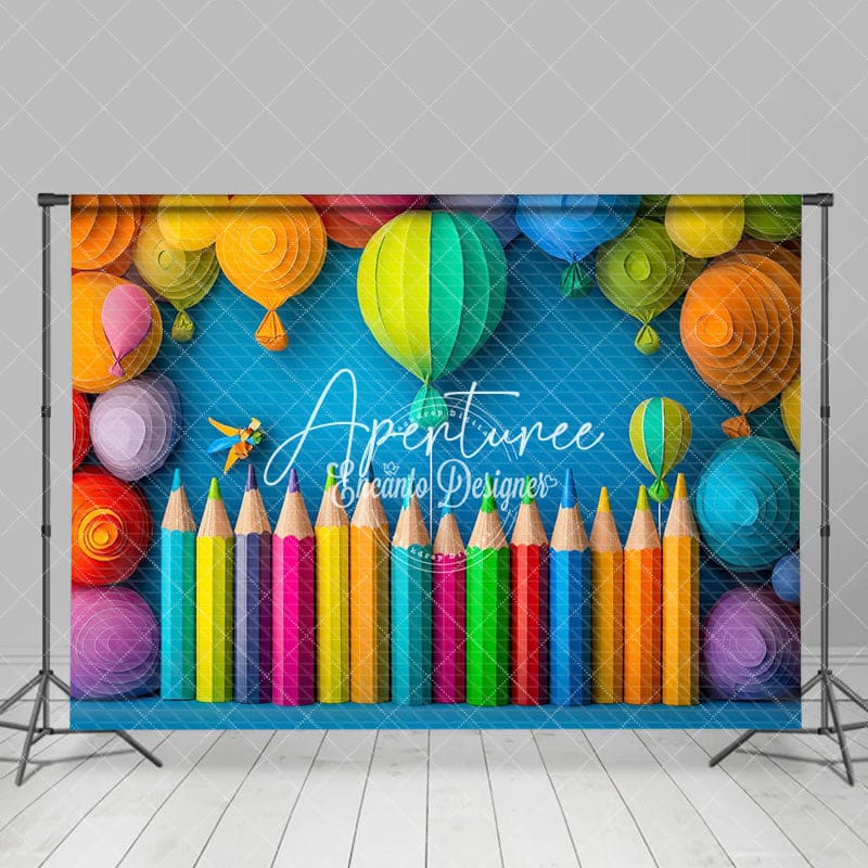 Aperturee - Aperturee Colorful Hot Air Balloons Back To School Backdrop