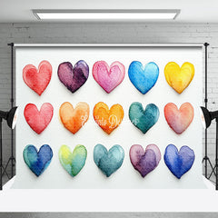 Aperturee - Aperturee Colorful Ink Painted Hearts Valentines Day Backdrop