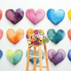 Aperturee - Aperturee Colorful Ink Painted Hearts Valentines Day Backdrop