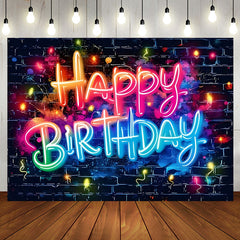 Aperturee - Aperturee Colorful Light Black Bricks Wall Birthday Backdrop