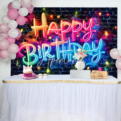 Aperturee - Aperturee Colorful Light Black Bricks Wall Birthday Backdrop