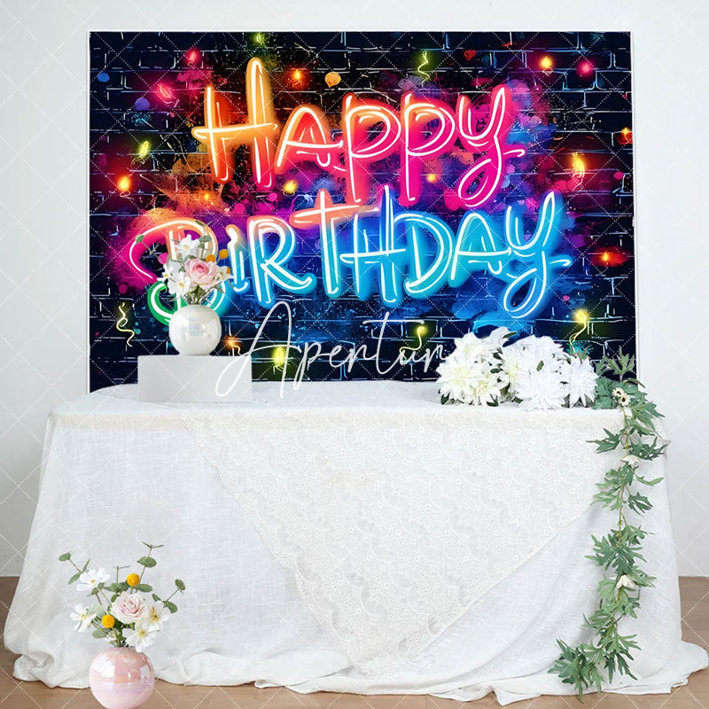 Aperturee - Aperturee Colorful Light Black Bricks Wall Birthday Backdrop