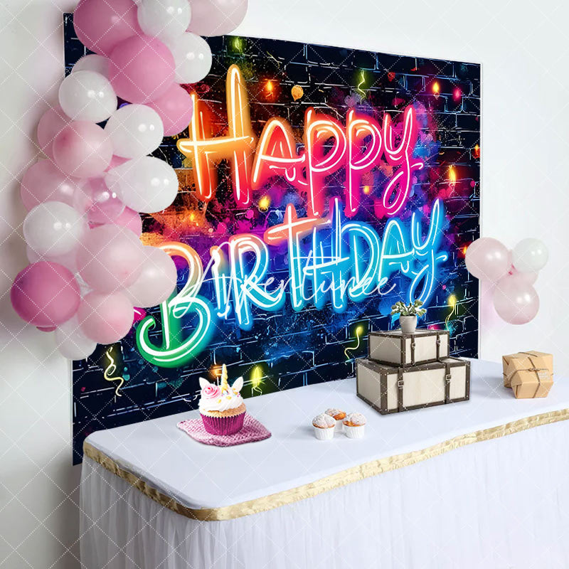 Aperturee - Aperturee Colorful Light Black Bricks Wall Birthday Backdrop