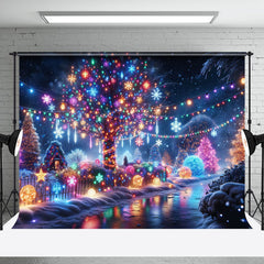 Aperturee - Aperturee Colorful Lighted Snowy Street Christmas Vibe Backdrop