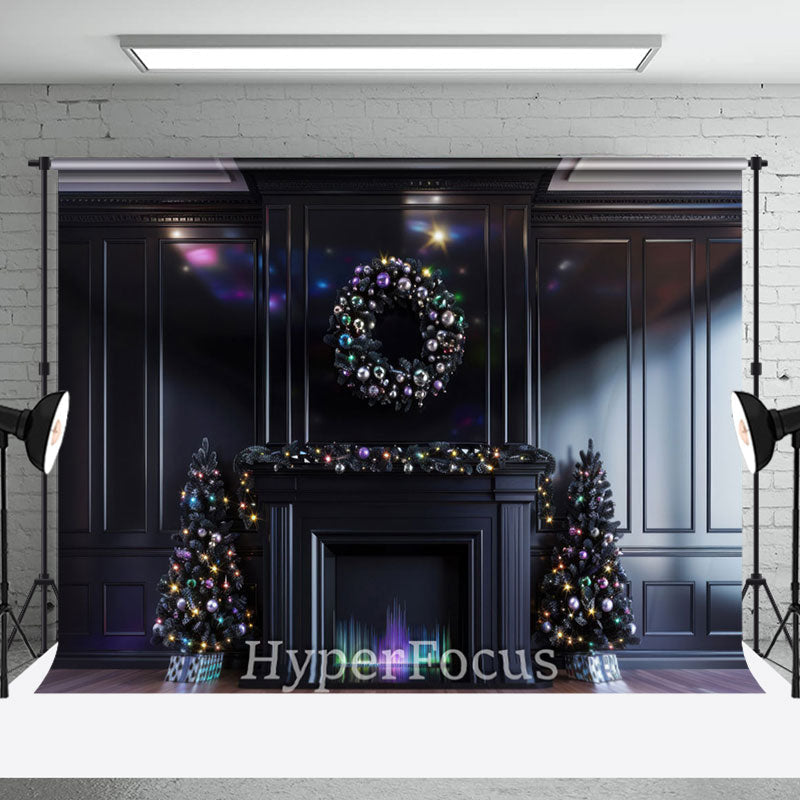 Aperturee - Aperturee Colorful Lights Black Wall Christmas Vibe Backdrop